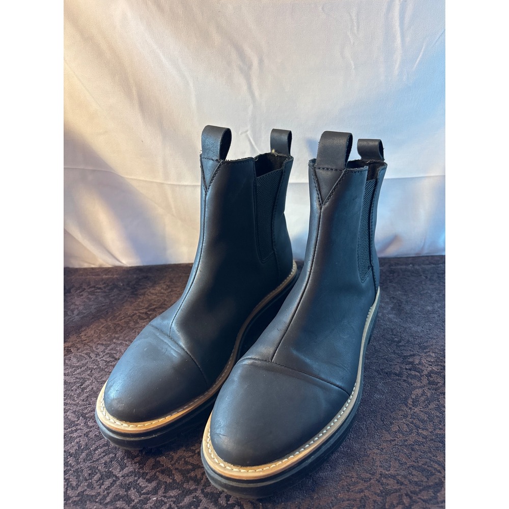 Toms Black Leather Chelsea Lug Sole Ankle Boots 10018632 Womens Size 8